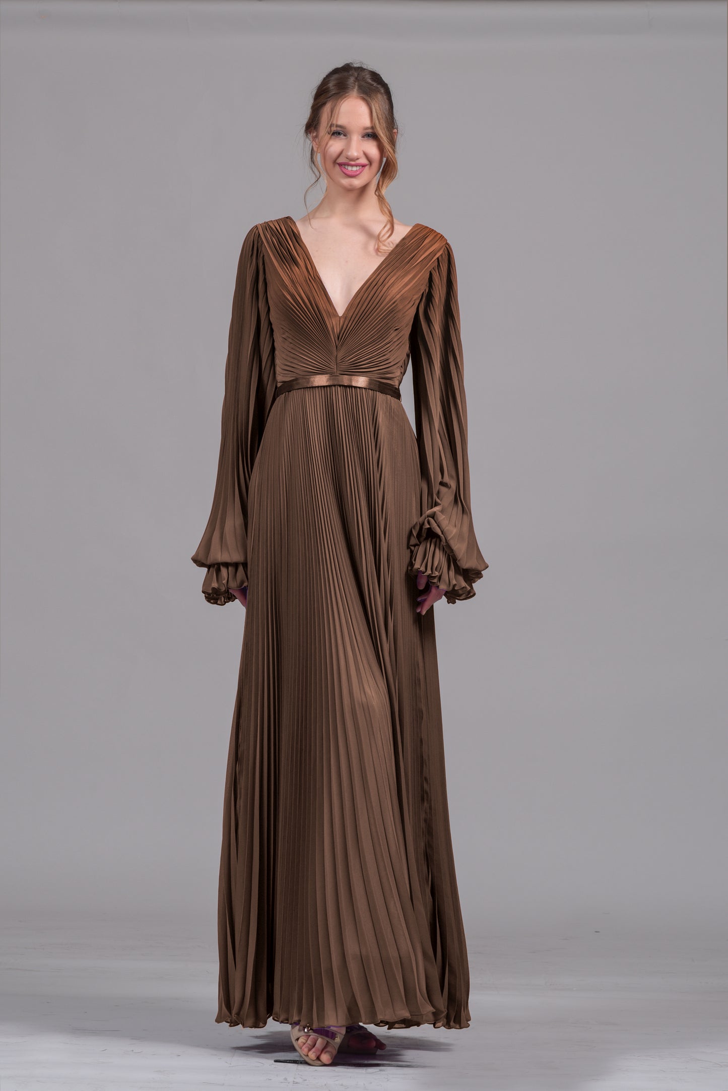 Robe longue plissée en coleure - Référence : 911-A