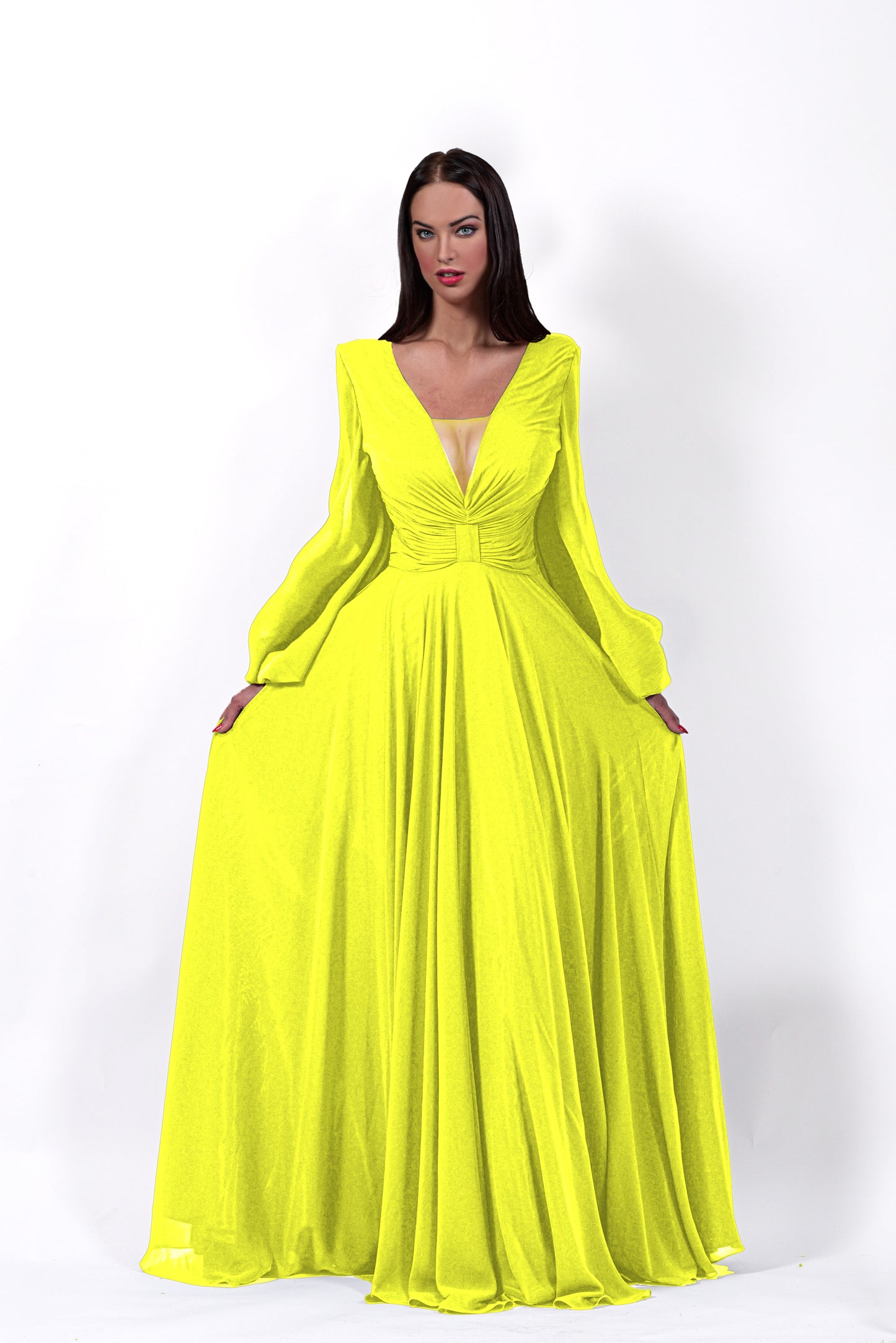 Robe longue manches bouffantes style empire - Référence : B3493