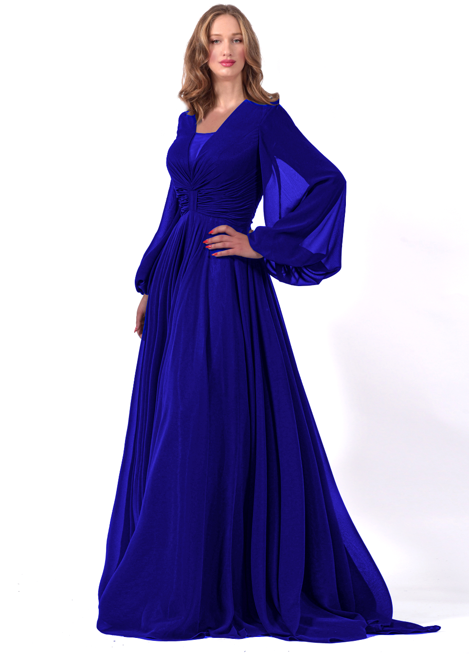 Robe longue manches bouffantes style empire - Référence : B3493