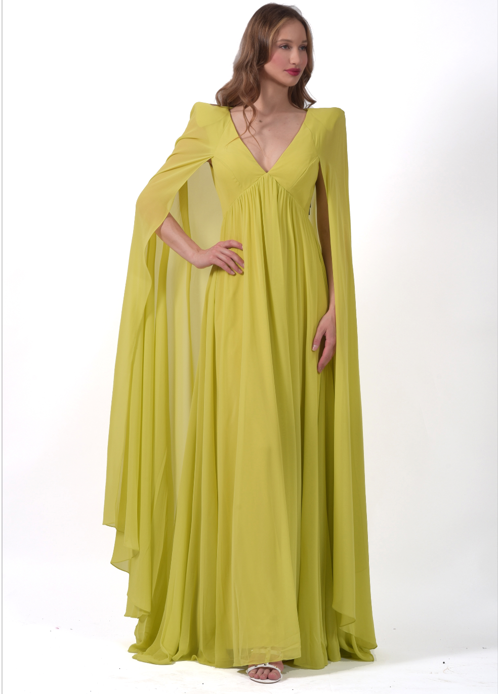 Robe longue cape sans manche style empire - Référence : B3419