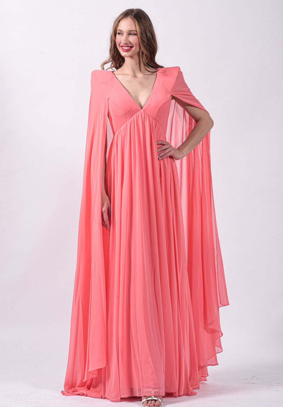 Robe longue cape sans manche style empire - Référence : B3419