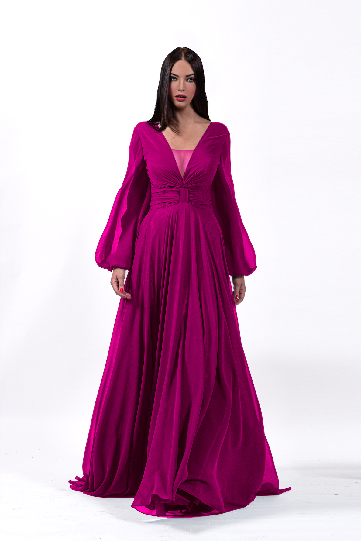 Robe longue manches bouffantes style empire - Référence : B3493