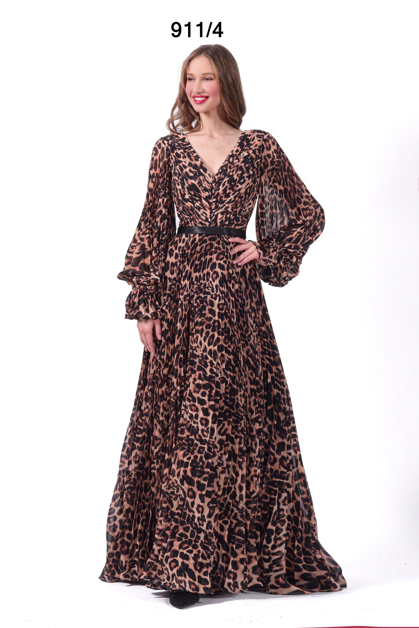 Robe longue plissée imprimé animal et fleure - Référence : 911-B