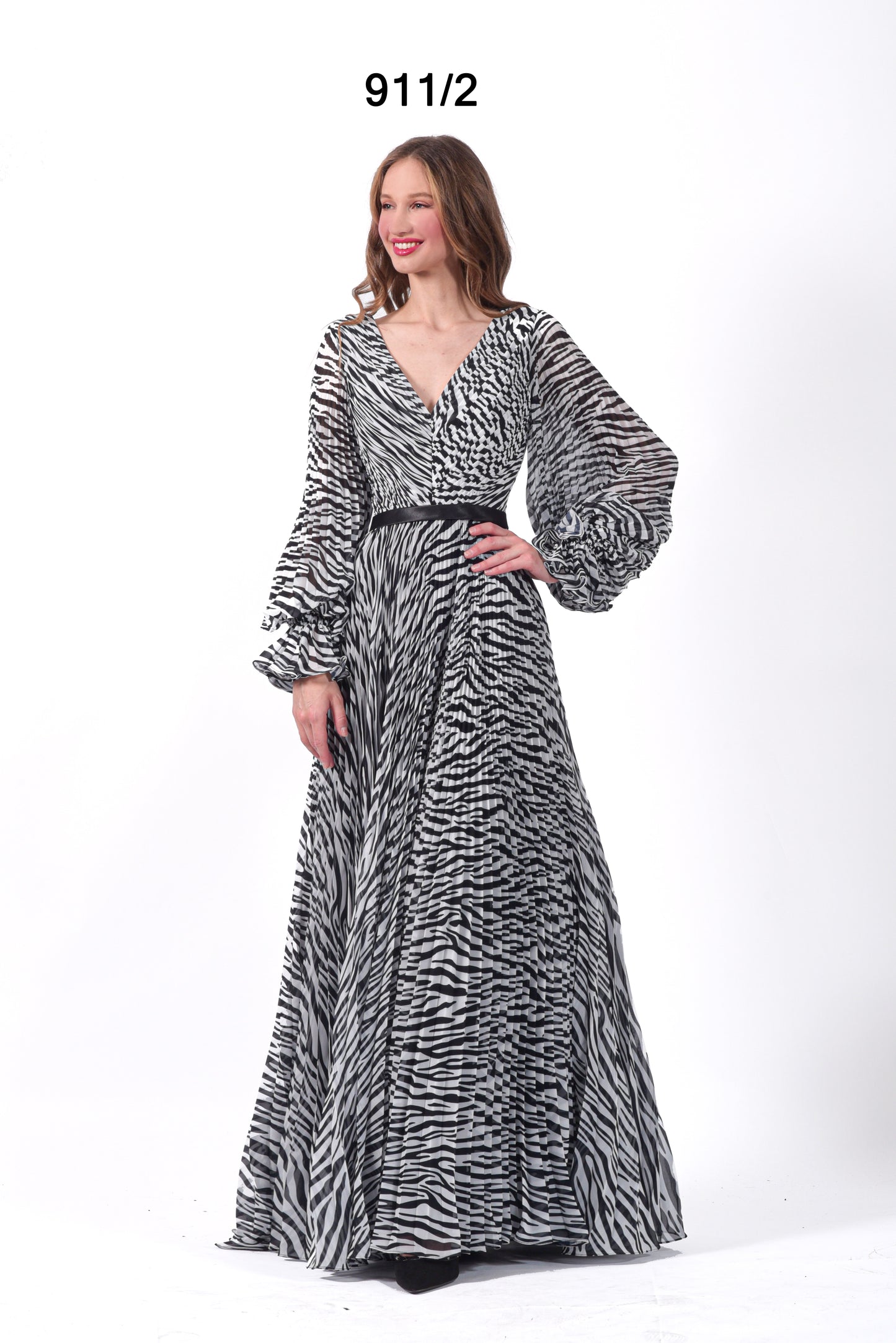 Robe longue plissée imprimé animal et fleure - Référence : 911-B