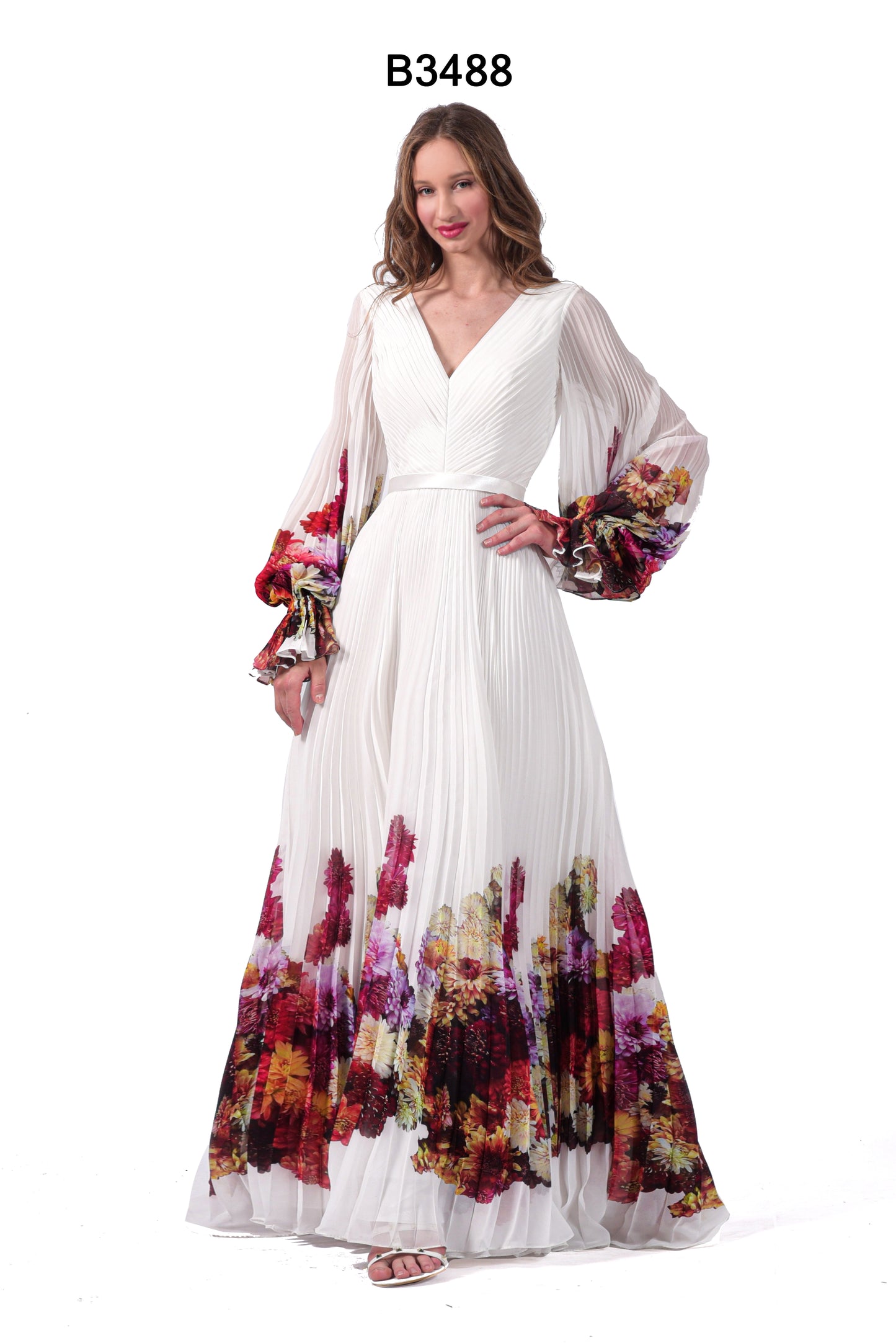 Robe longue plissée imprimé animal et fleure - Référence : 911-B