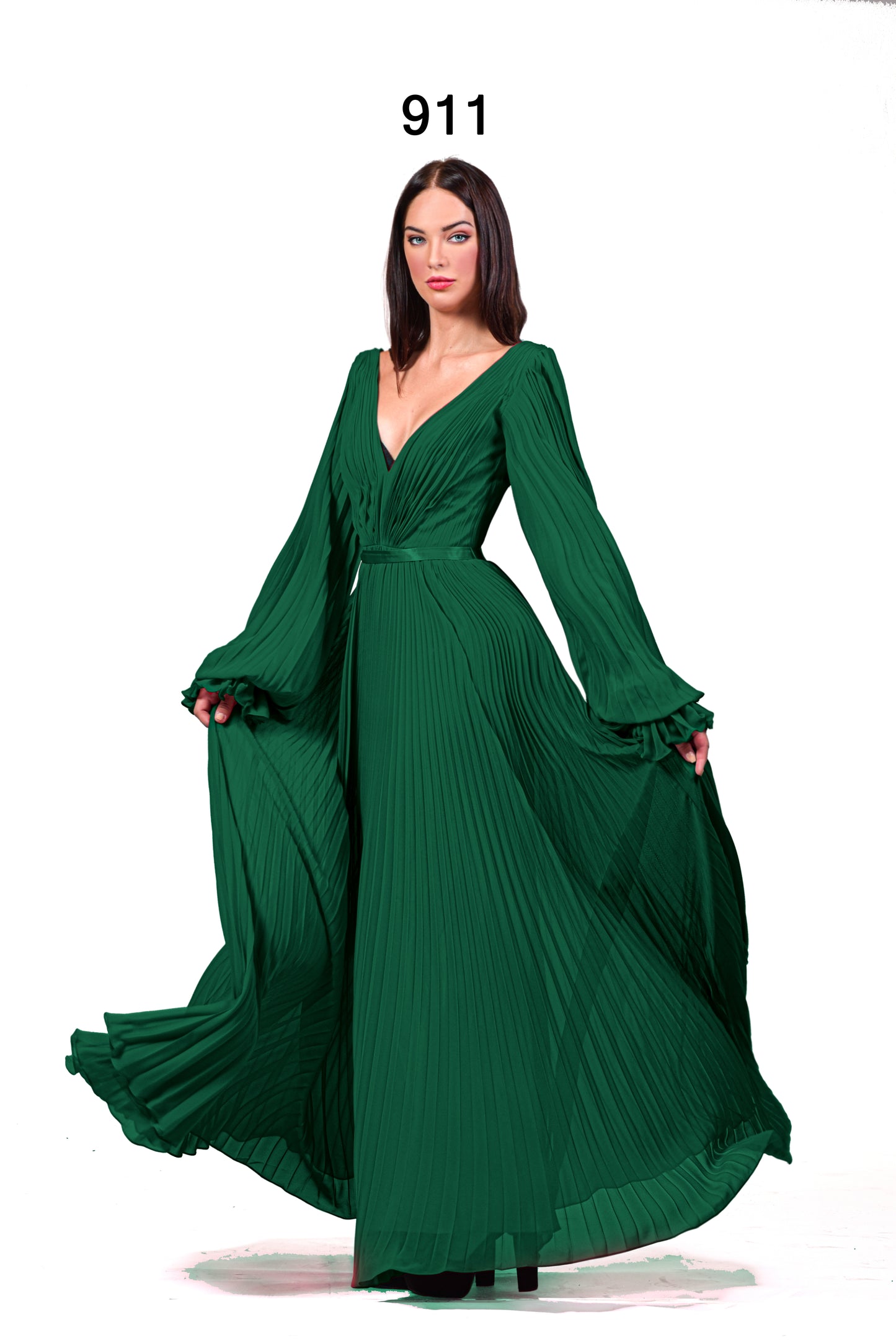 Robe longue plissée en coleure - Référence : 911-A