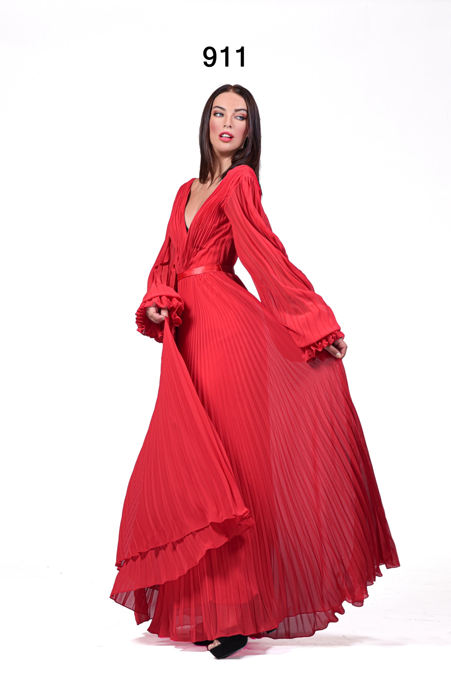 Robe longue plissée imprimé animal et fleure - Référence : 911-B