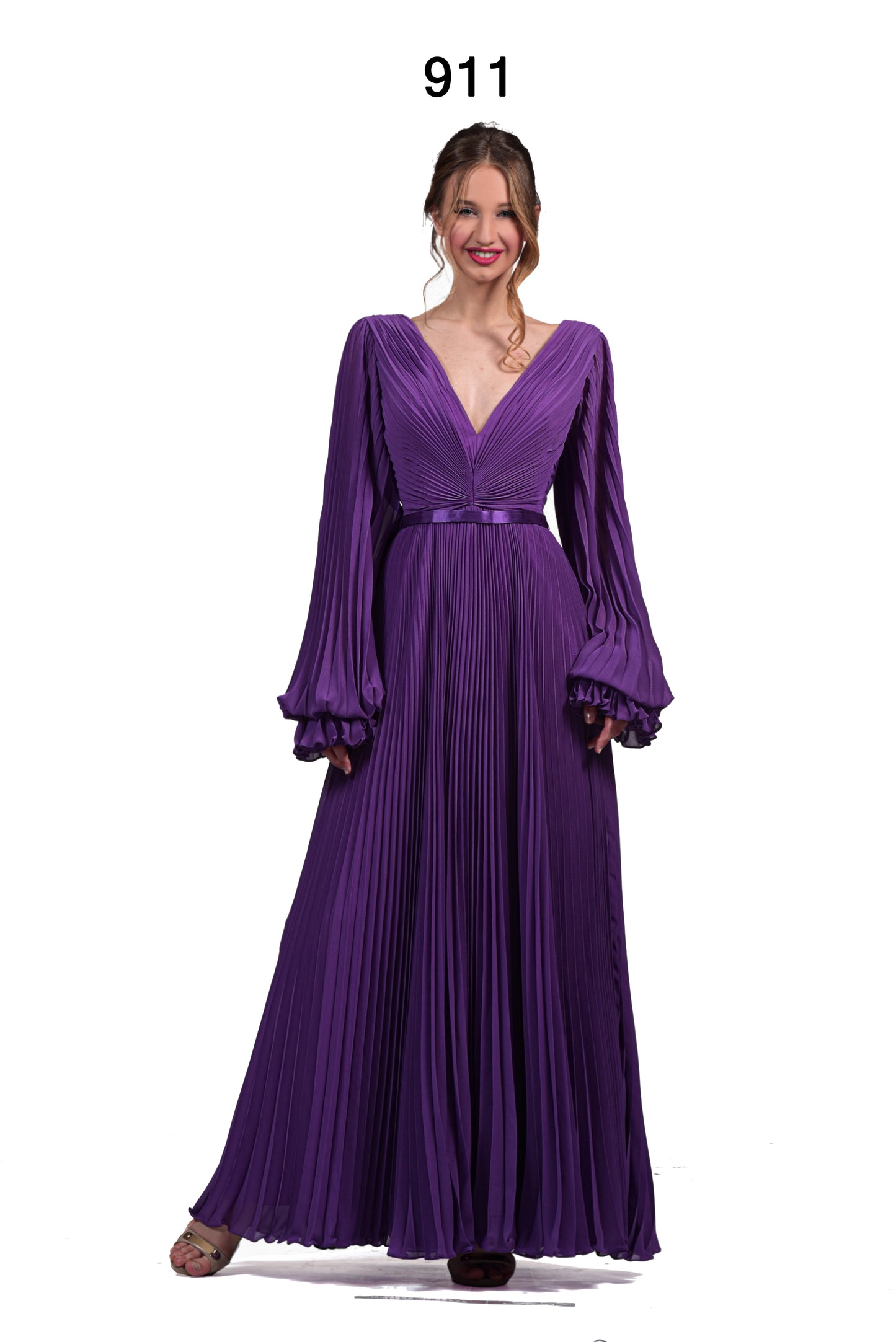Robe longue plissée en coleure - Référence : 911-A